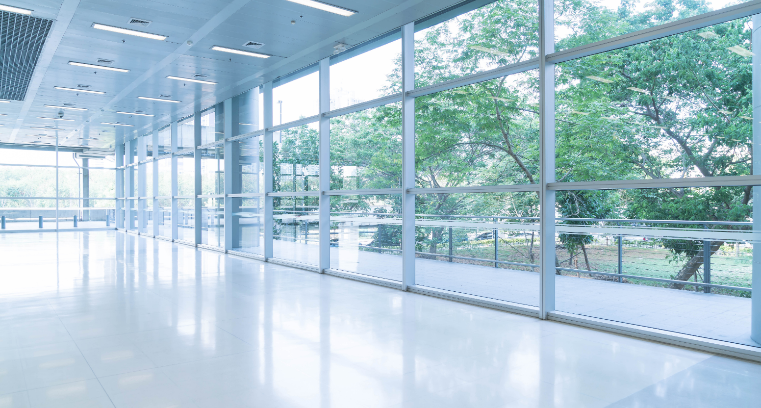 Modern glass building interior